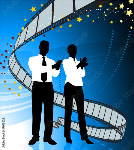 Business people on film premier background