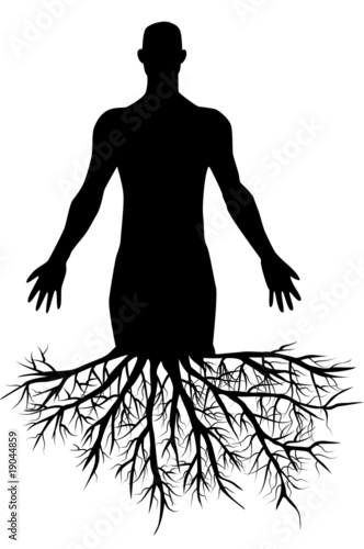 man's silhouette with roots