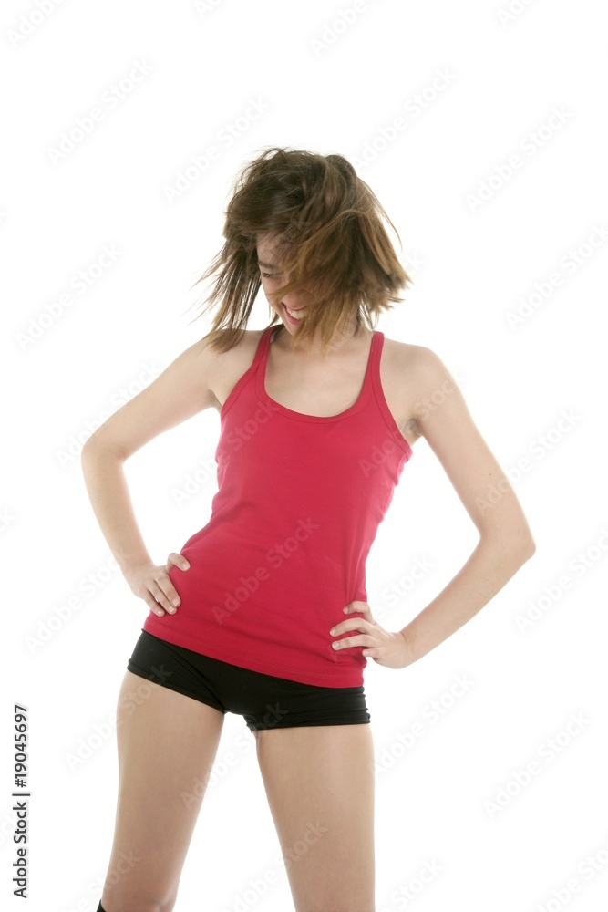 Beautiful sexy woman in red dancing on studio Beautiful sexy woman in red dancing on studio