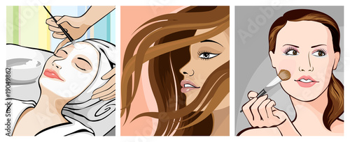 Illustration of ladies in beauty makeover icon