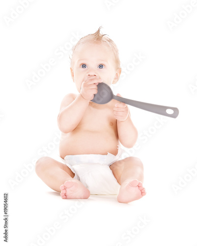 baby boy with big spoon
