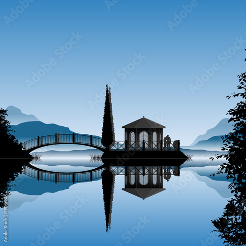 Romantische Insel mit Brücke