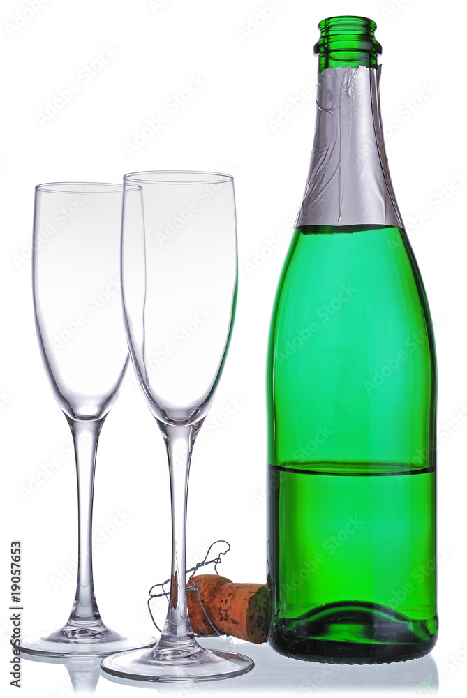 champagne bottle and wineglasses