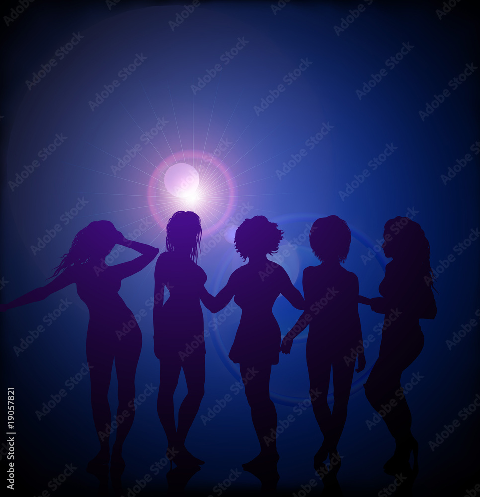 Sexy young women dancing on vector lens flare