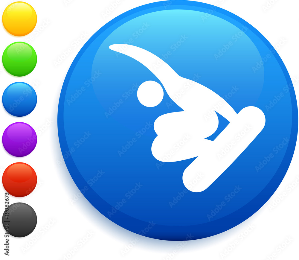 snowbaord (skateboard) icon on round internet button snowbaord (skateboard) icon on round internet button