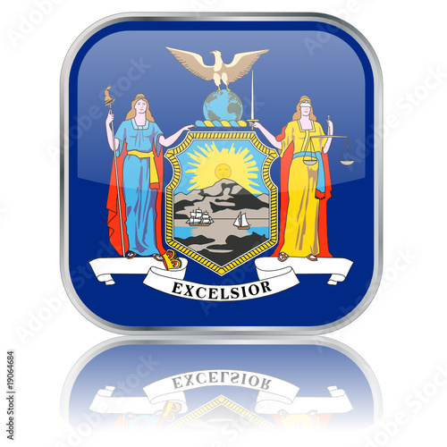 New York State Square Flag Button (USA - Vector - Reflection)