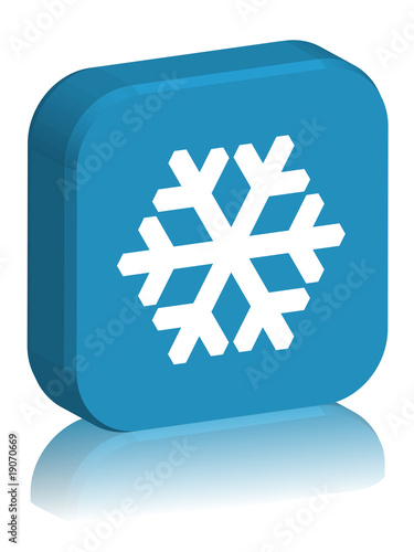 Bouton carré en 3D "FLOCON DE NEIGE" (vecteur - bleu)