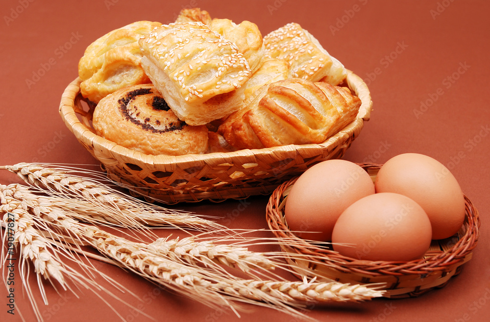 bakery with wheat ears and eggs