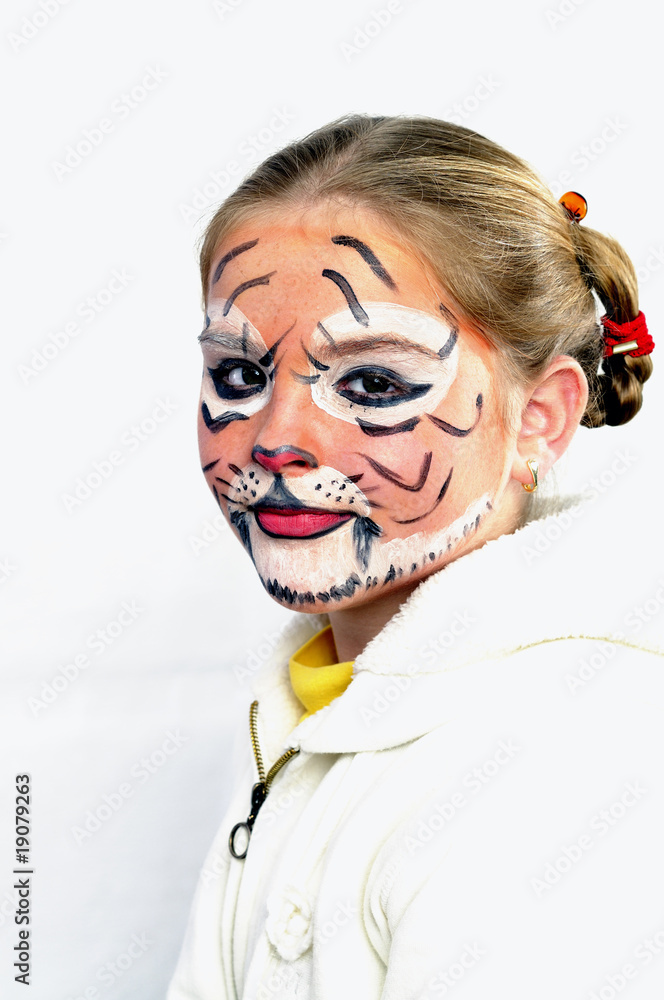 Girl with drawing by mask tiger