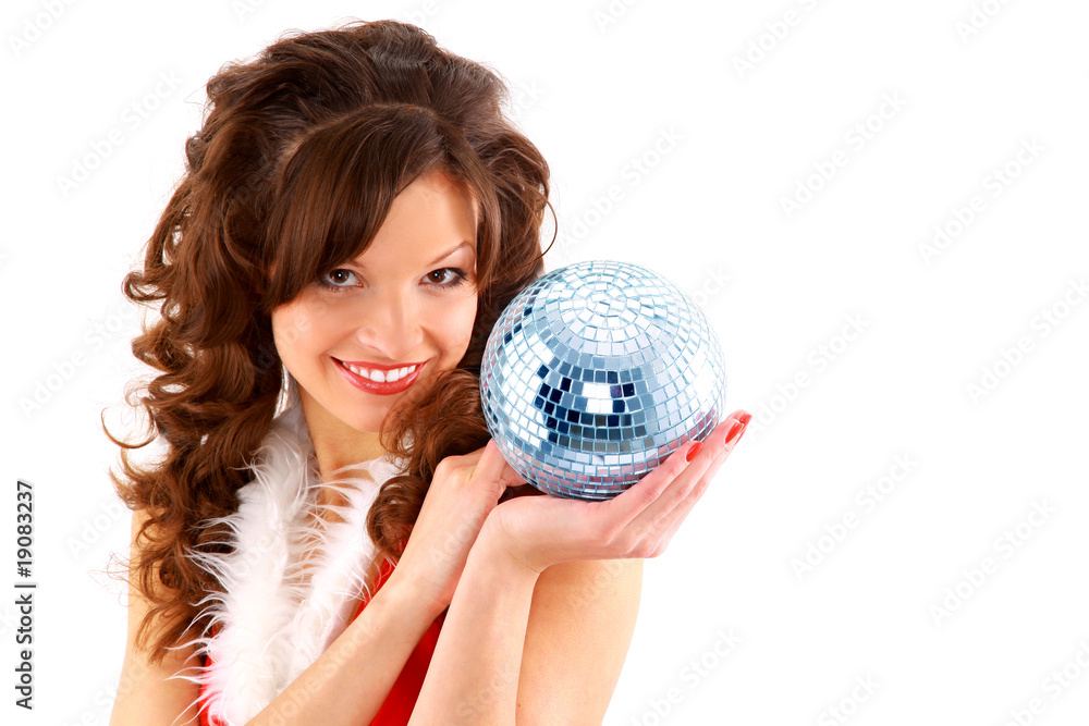 picture of sexy santa helper with disco ball. picture of sexy santa helper with disco ball.