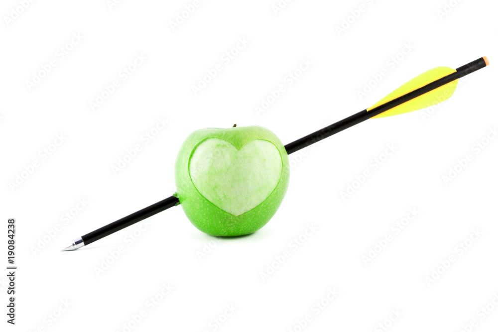 Apple with heart and arrow isolated on white Apple with heart and arrow isolated on white