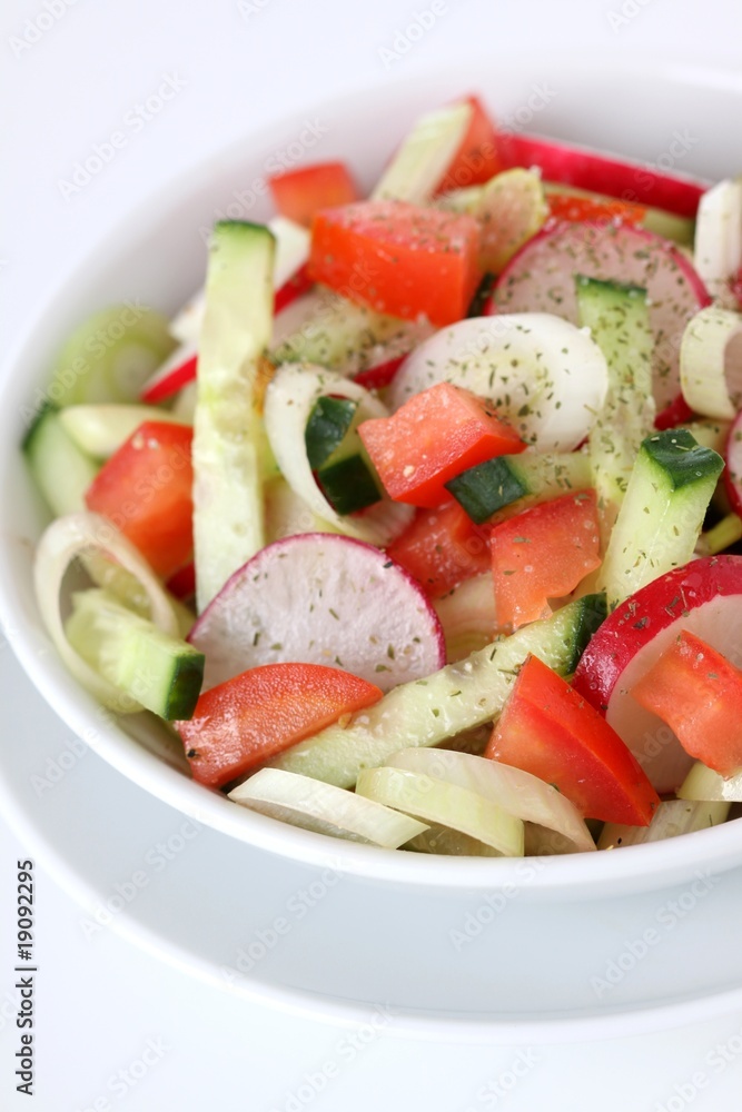 Salat mit Radieschen, Tomate und Gurke Salat mit Radieschen, Tomate und Gurke