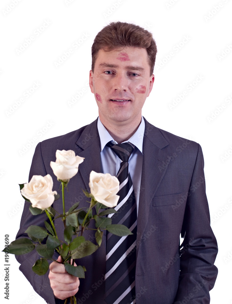 Kissed man with white roses Kissed man with white roses