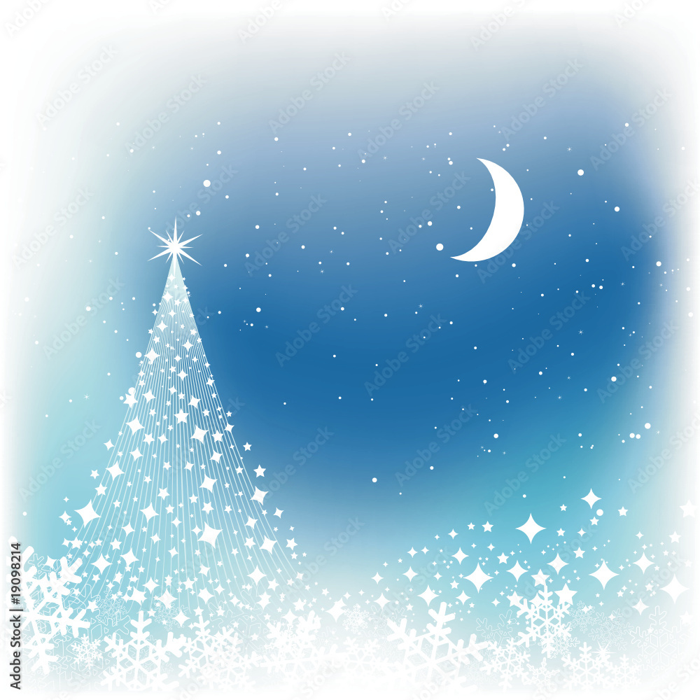 Christmas star tree on blue background.