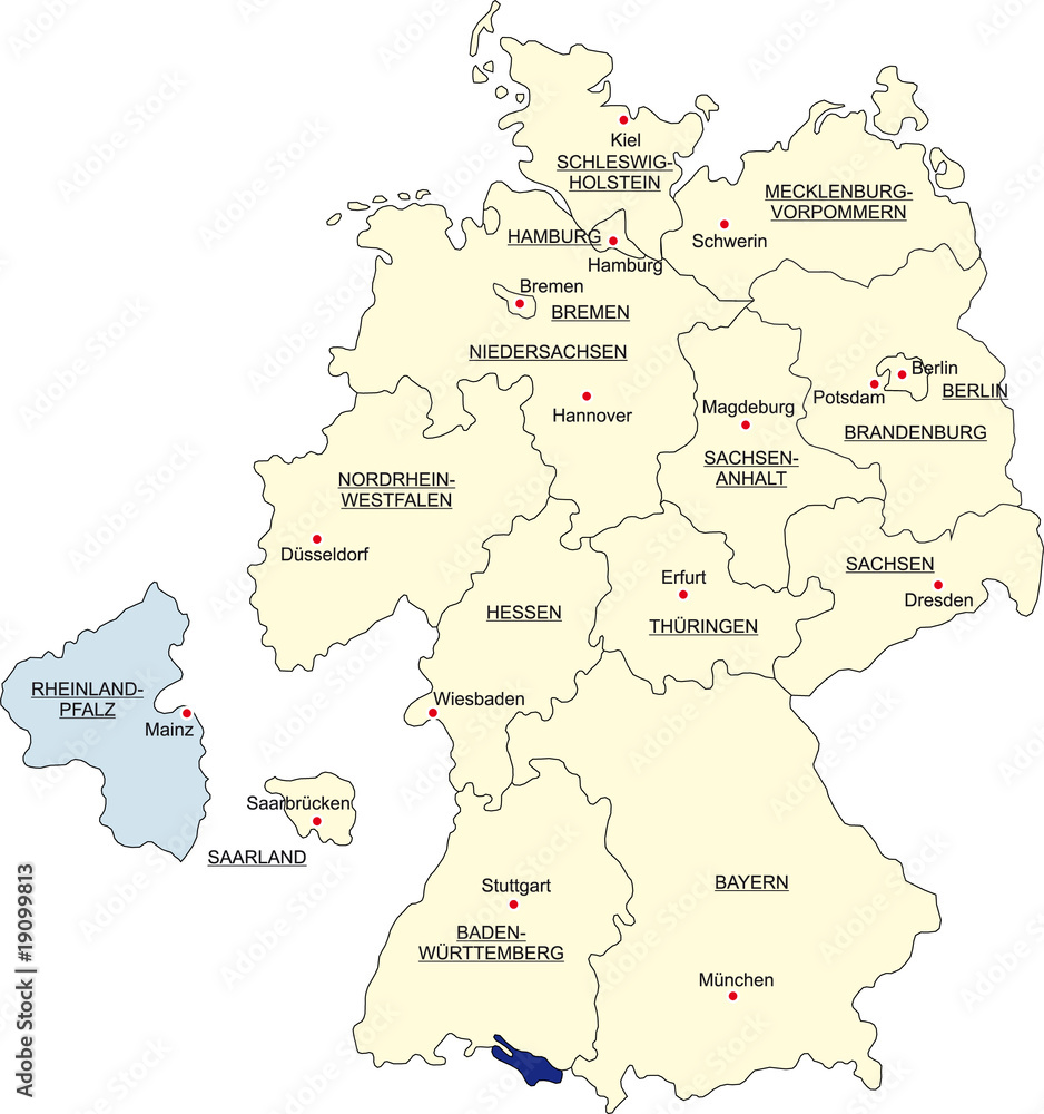 Karte Bundesrepublik Deutschland, Rheinland-Pfalz freigestellt