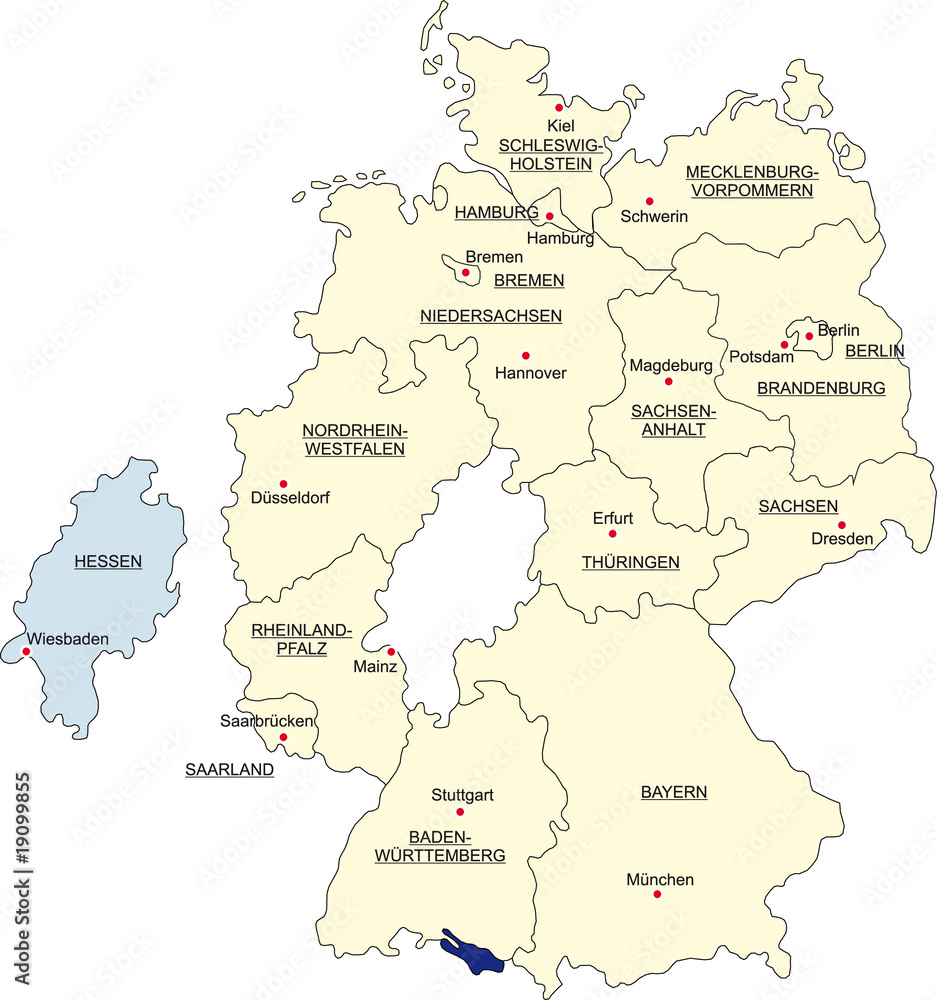 Karte Bundesrepublik Deutschland, Hessen freigestellt