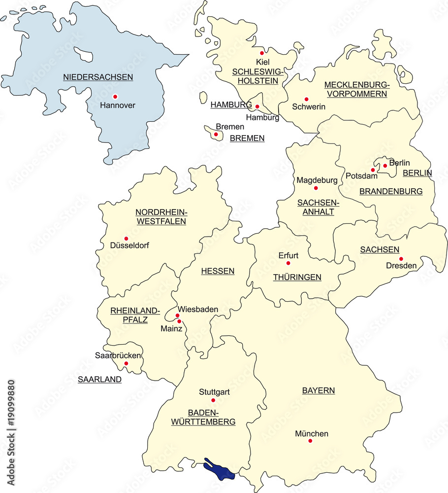 Karte Bundesrepublik Deutschland, Niedersachsen freigestellt
