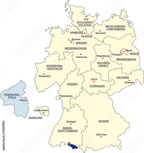 Karte Bundesrepublik Deutschland  Rheinland-Pfalz freigestellt