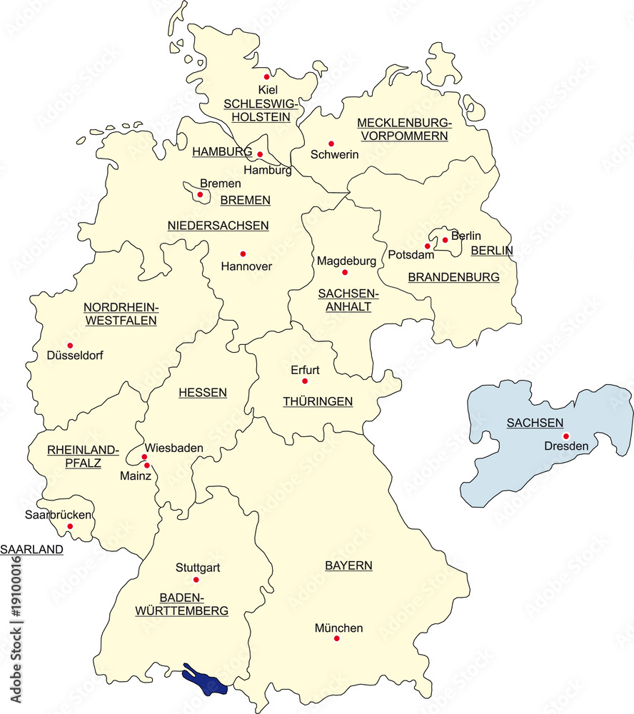 Karte Bundesrepublik Deutschland, Sachsen freigestellt