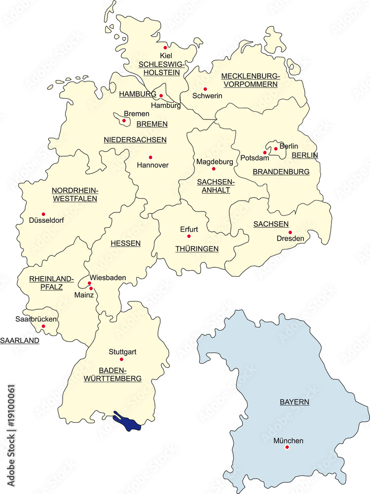 Karte Bundesrepublik Deutschland, Bayern freigestellt