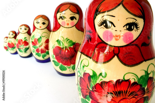 A stock photograph of a set of Russian Dolls.