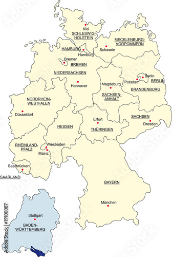 Karte Bundesrepublik Deutschland, Baden-Württemberg freigestellt