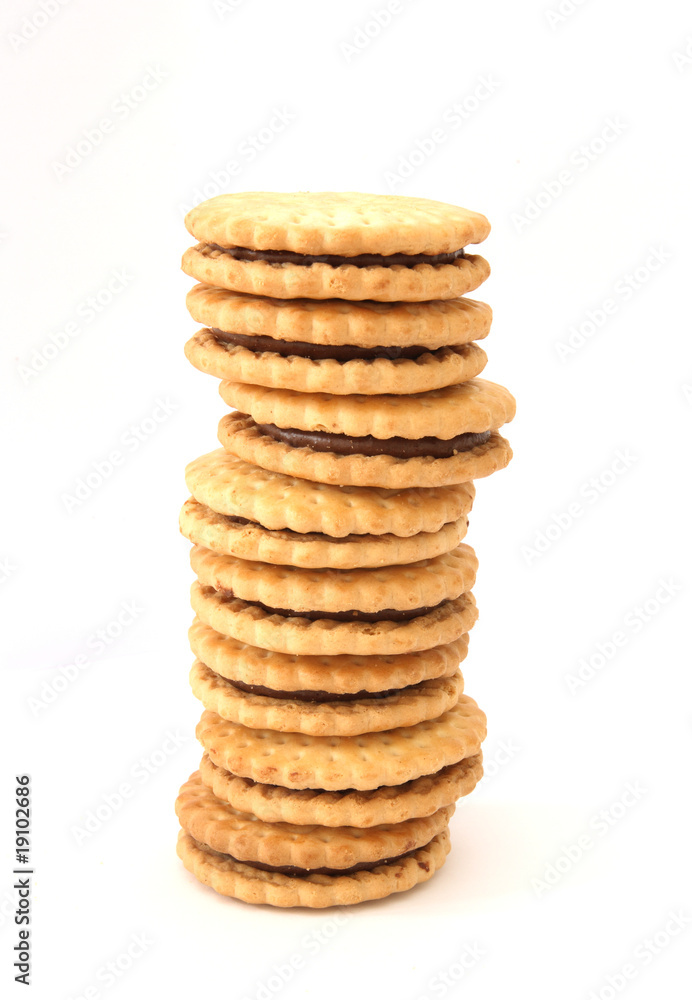 Stack of shortbread butter biscuits with chocolate filling Stack of shortbread butter biscuits with chocolate filling