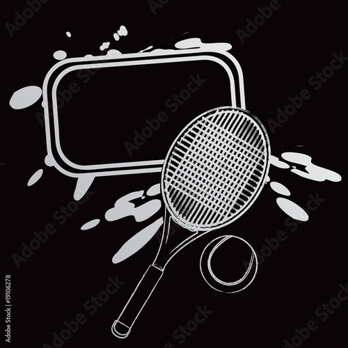 tennis ball and racket splattered drawing