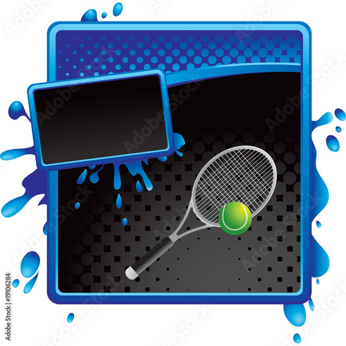 tennis racket blue and black halftone grungy ad