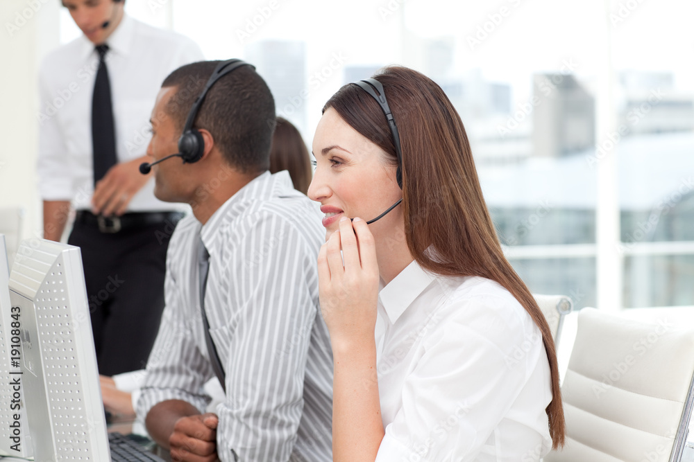 Happy Business team with headset on Happy Business team with headset on