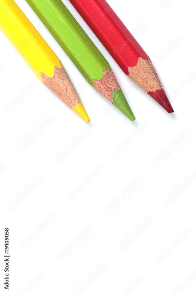 color pencils (red, yellow and green) close-up isolated on white color pencils (red, yellow and green) close-up isolated on white