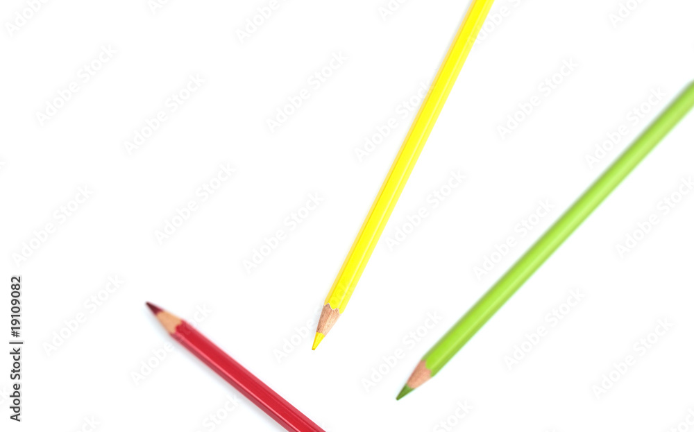 color pencils (red, yellow and green) close-up isolated on white color pencils (red, yellow and green) close-up isolated on white