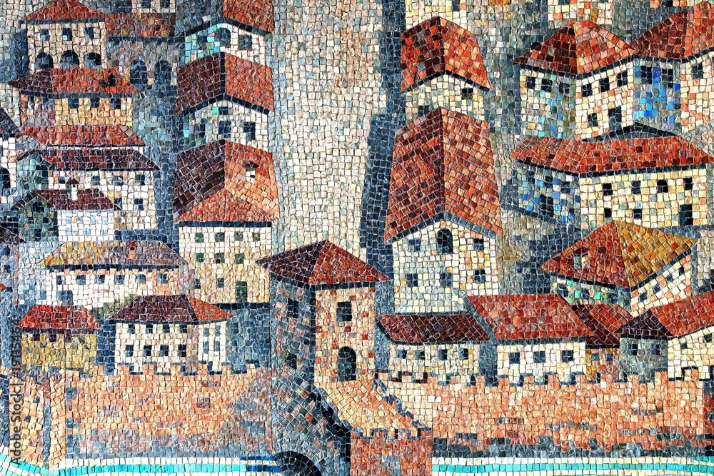 Fototapeta premium Alstadt Mittelalter, Mosaik, Scoula Silimbergo, Italia