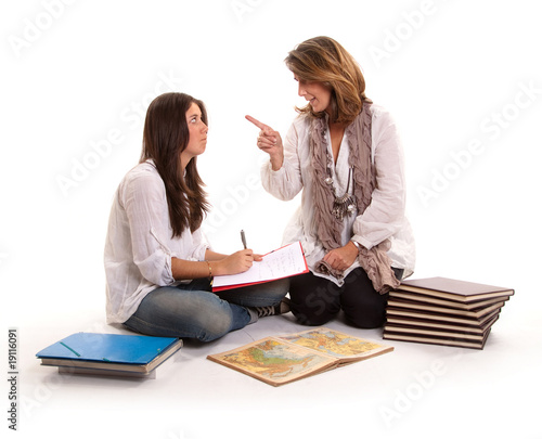 Mother telling off her teen...