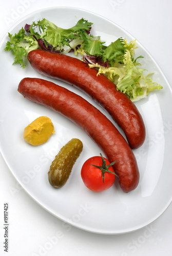 smoked sausage and organic gherkin