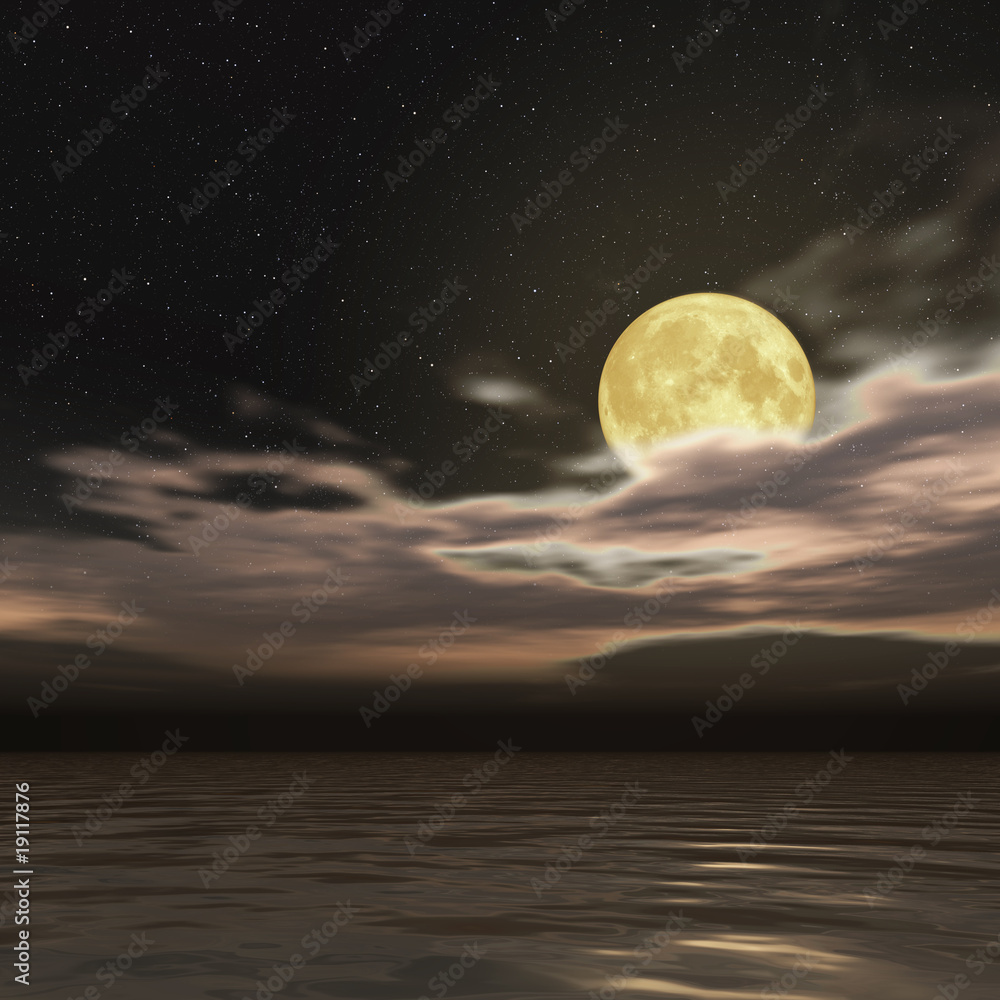 Naklejka premium 星空と満月