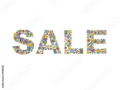 SALE (word made of different sized and coloured gift-boxes)