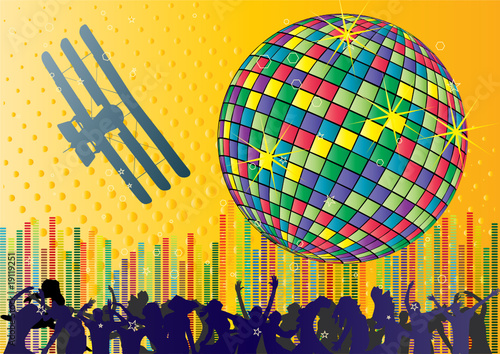 Background with people dancing in night-club and dancing ball