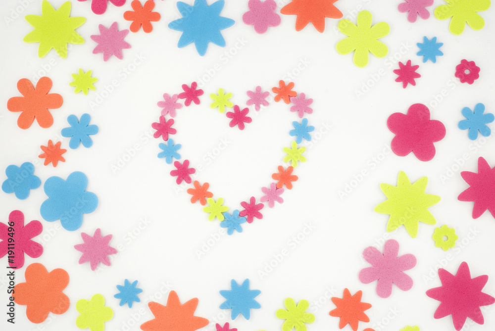 Colorful Flower Shapes and Heart Design Background