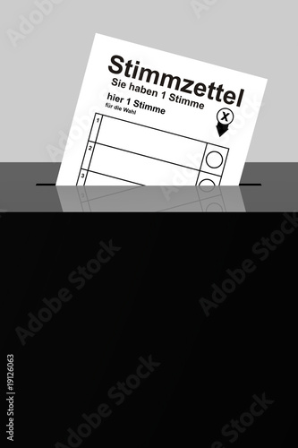 Stimmzettel in Wahlurne - 3D Render photo