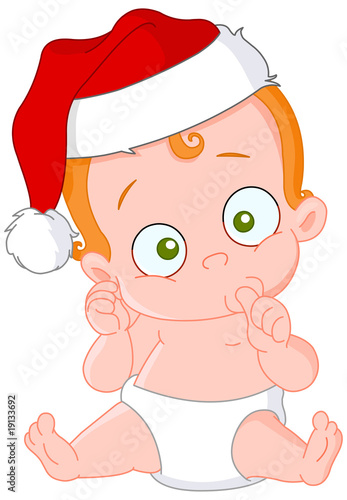 Cute redhead baby with Santa hat