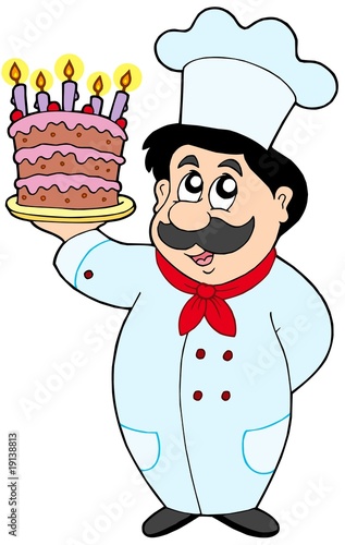 Cartoon chef with cake