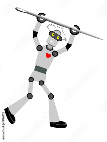Robot holding oversized needle vector illustration