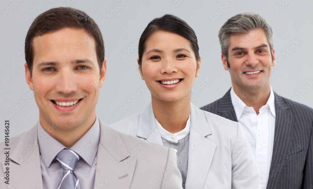 International Business partners standing in a line International Business partners standing in a line