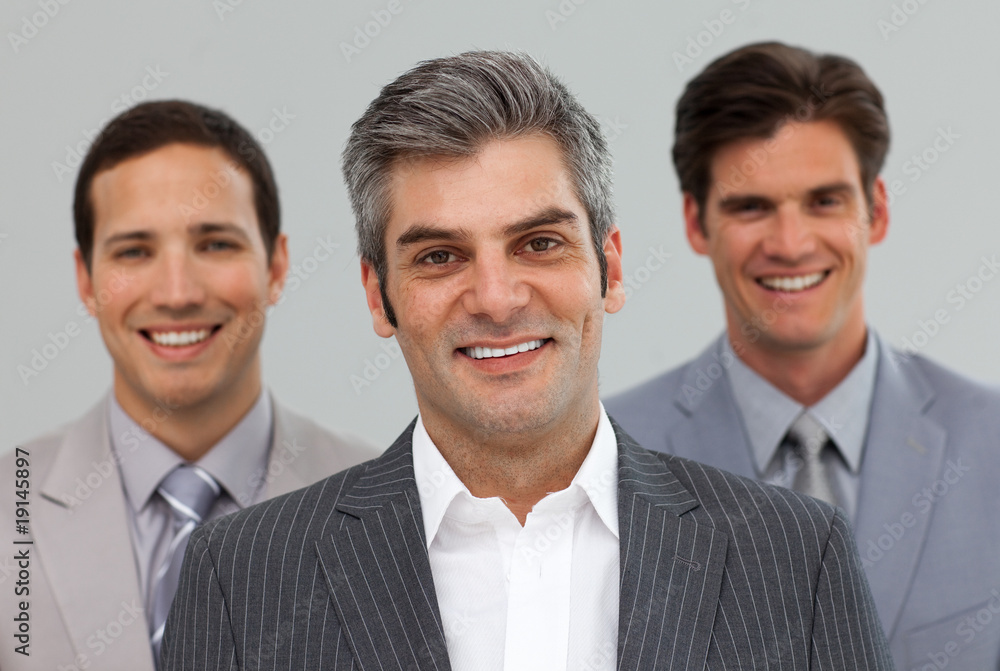 Serious Business co-workers standing in a line