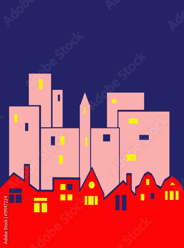 Dig buildings and small houses over night sky