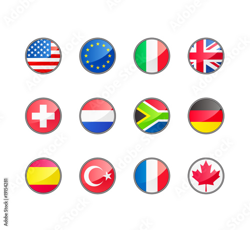 3D button world flags
