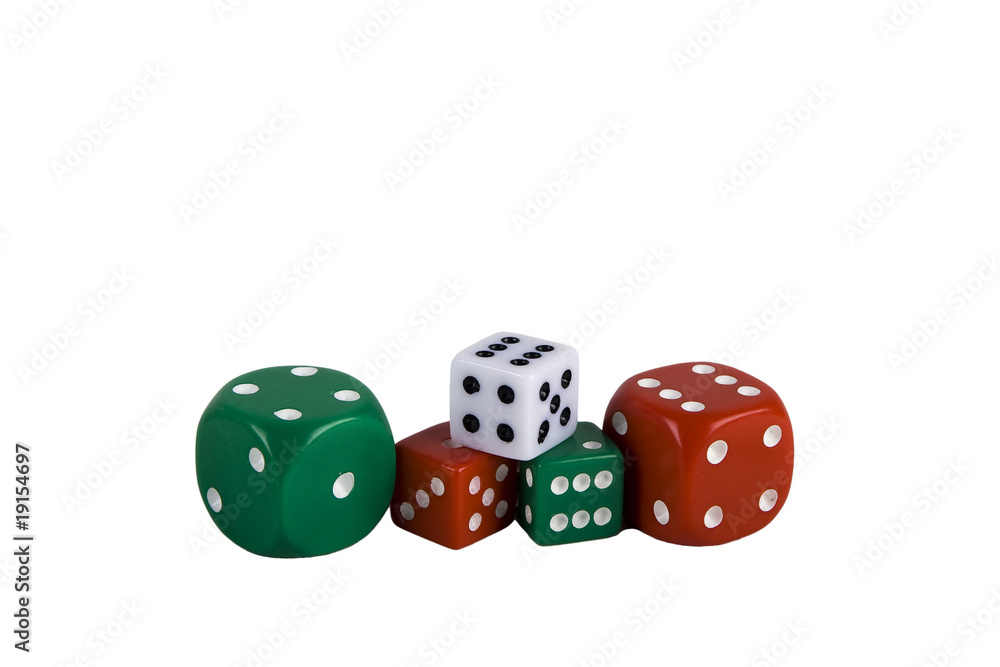 Christmas colored dice isolated on white Christmas colored dice isolated on white