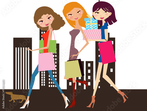 three shopping girls