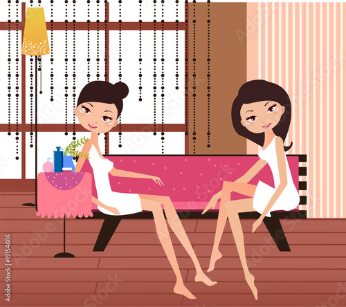 two girl relax at home,maintenance of skin, beauty
